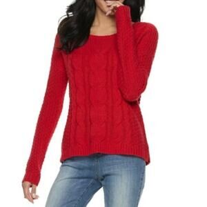 SO Red Cable Knit Academia Holiday School Workwear Tomato Girl Sweater Sz Small